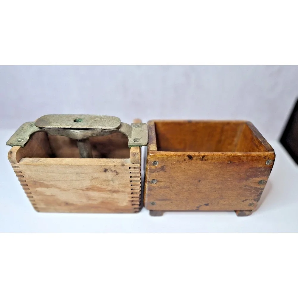 Wooden Antique Butter Mold with Metal Plunger Press